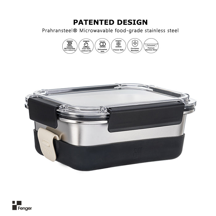 Prahransteel® Microwavable Stainless Steel Lunch Box - 5.1 Cup (Black)
