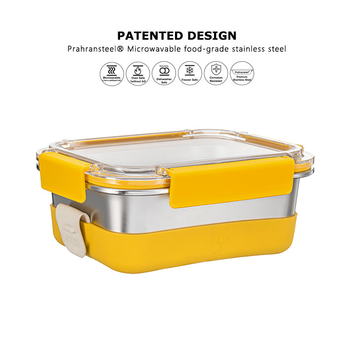 Prahransteel® Microwavable Stainless Steel Lunch Box - 5.1 Cup (Yellow)